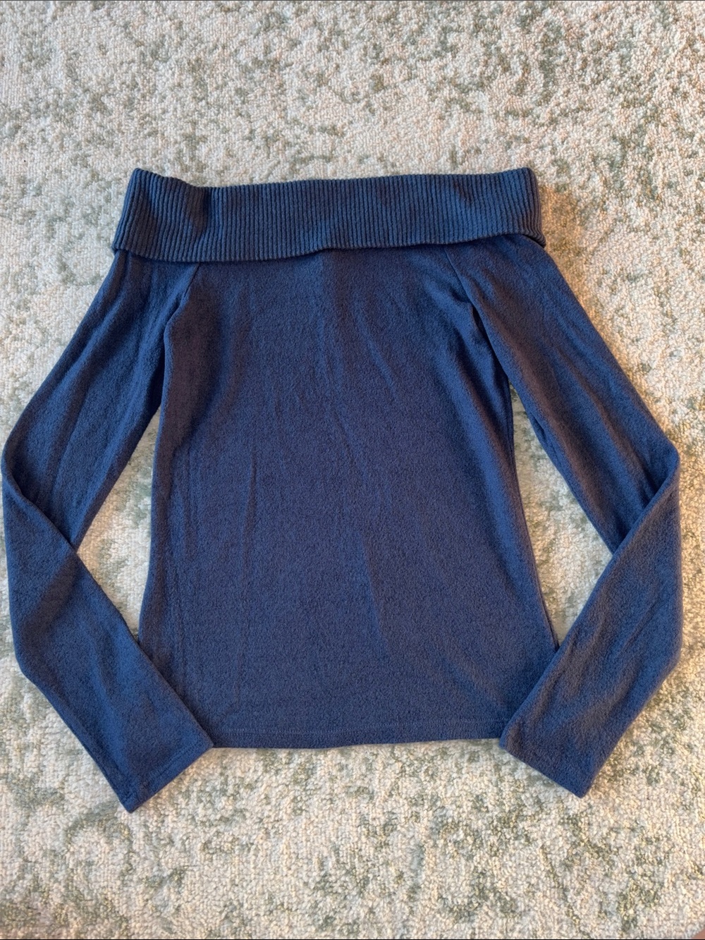 Express Off-the-Shoulder Navy Foldover Knit Sweater